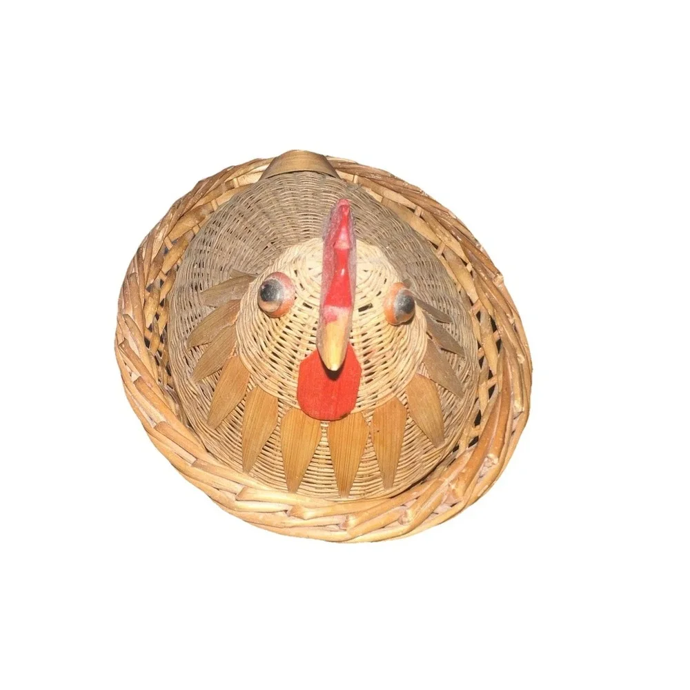Vintage Hen On Nest Chicken Basket Woven Wood Wicker Rattan Farmhouse Decor 8